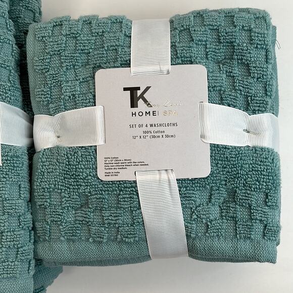 TK Home Spa Towel Set Blue/Green 4 Washcloths 2 Hand Towels 100% Cotton - Picture 3 of 4